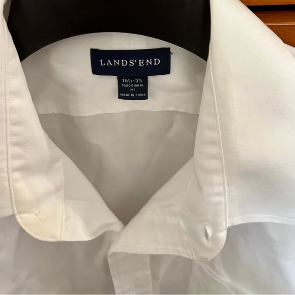 Lands End Dress Shirt Men 161/2-35 Solid White Non-Iron Supima Oxford - Picture 3 of 3